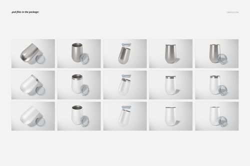 Ringneck tumbler PSD mockup set with engraved, sublimated, and powder coated drinkware arranged in a grid layout.