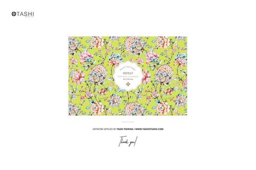 Front view of a velvet sofa and coffee table mockup with floral patterned upholstery in a bright room setting.