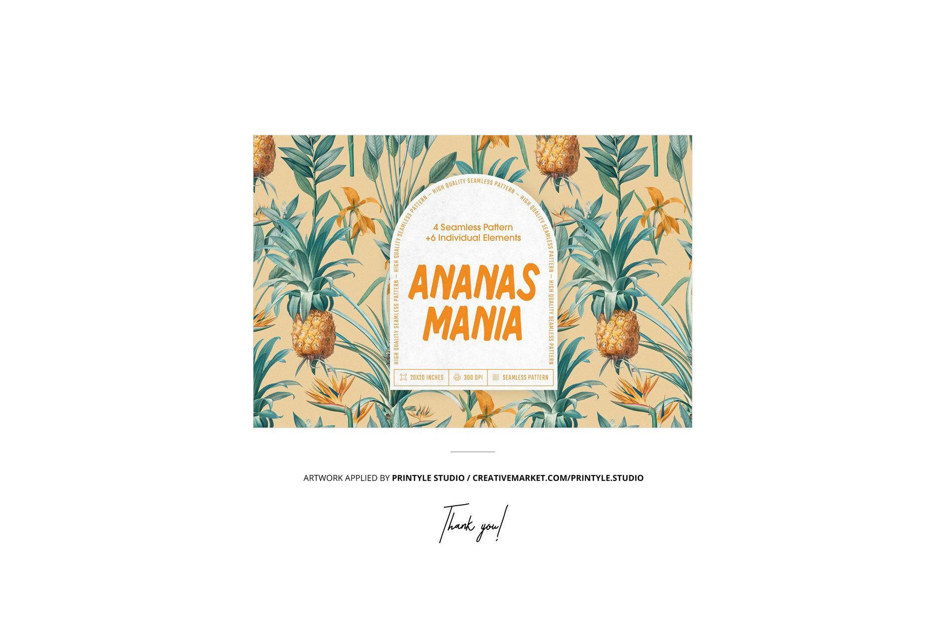 Rectangular banner with a seamless pineapple pattern in yellow and green, featuring bold text in the center.