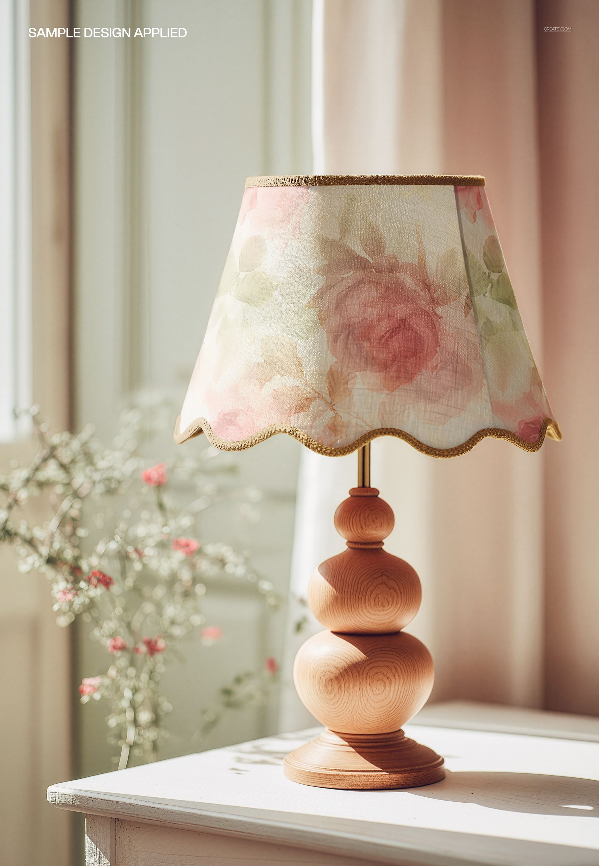 Scalloped Lampshade on Wooden Base Mockup - mockup screenshot 4