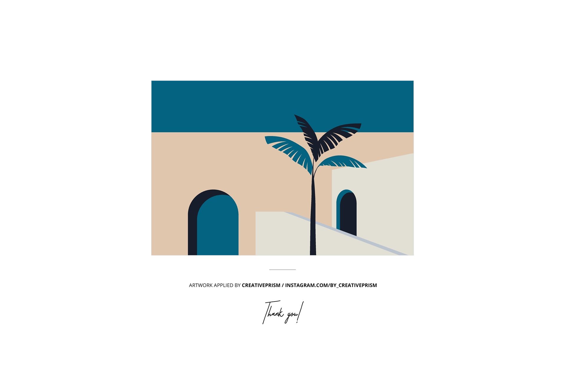 Minimalist tote bag mockup featuring a geometric design with arches and a palm tree, shown from the front view.