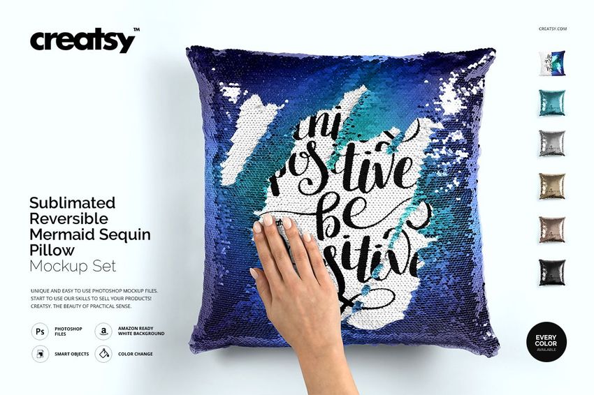 Sublimated Reversible Mermaid Sequin Pillow Mockup Set - mockup screenshot 1