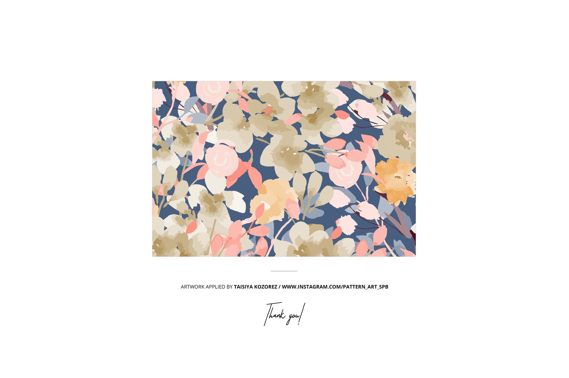 Mockup of a wide cotton ribbon wrapped around a wood paddle, showing a soft floral design in muted colors.
