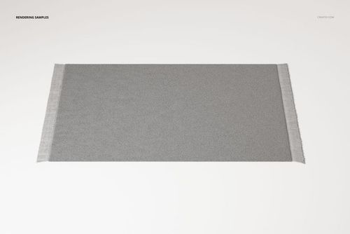 Small rectangular fringed rug in light gray color, shown from a top view on a plain white background.