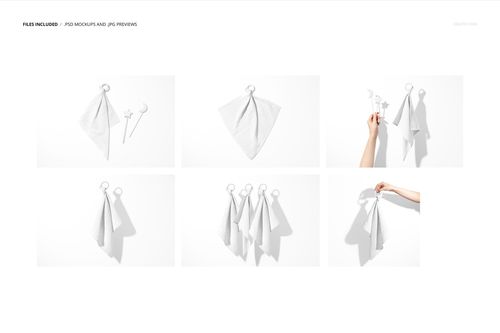Muslin cloth and wooden teether mockup set with different layouts, including hanging and hand-held views on white.