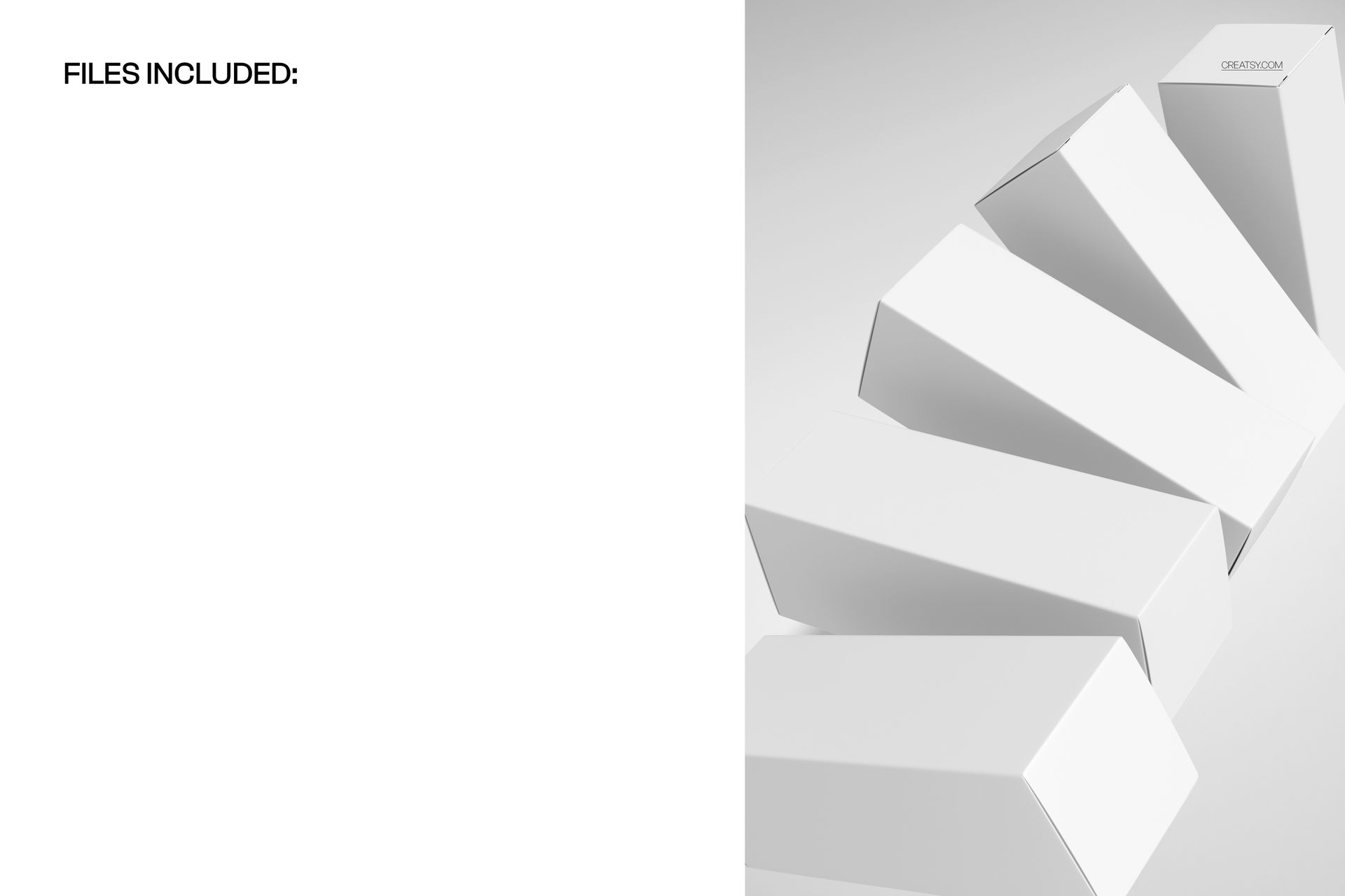 PSD mockup showing several rectangular packaging boxes lined up diagonally in a fanned formation on a plain surface.