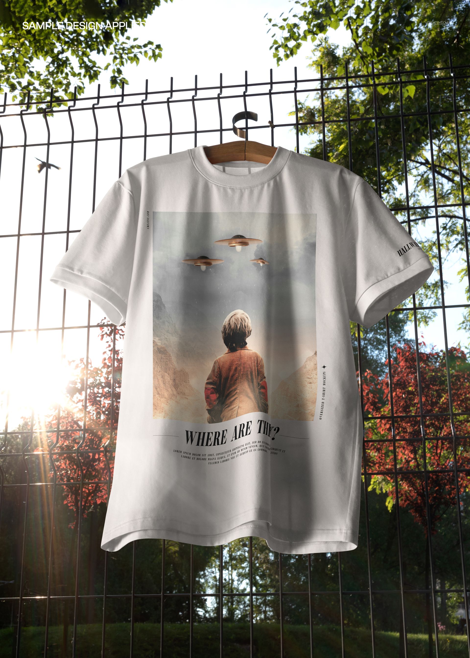 Sunlit T-Shirt on Hanger Outdoors Mockup