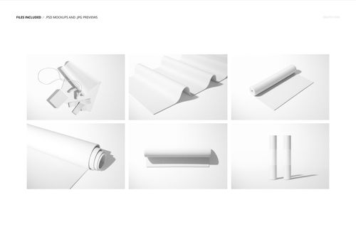 Set of six yoga mat mockups in various rolled and flat positions, displayed on a white background with soft shadows.