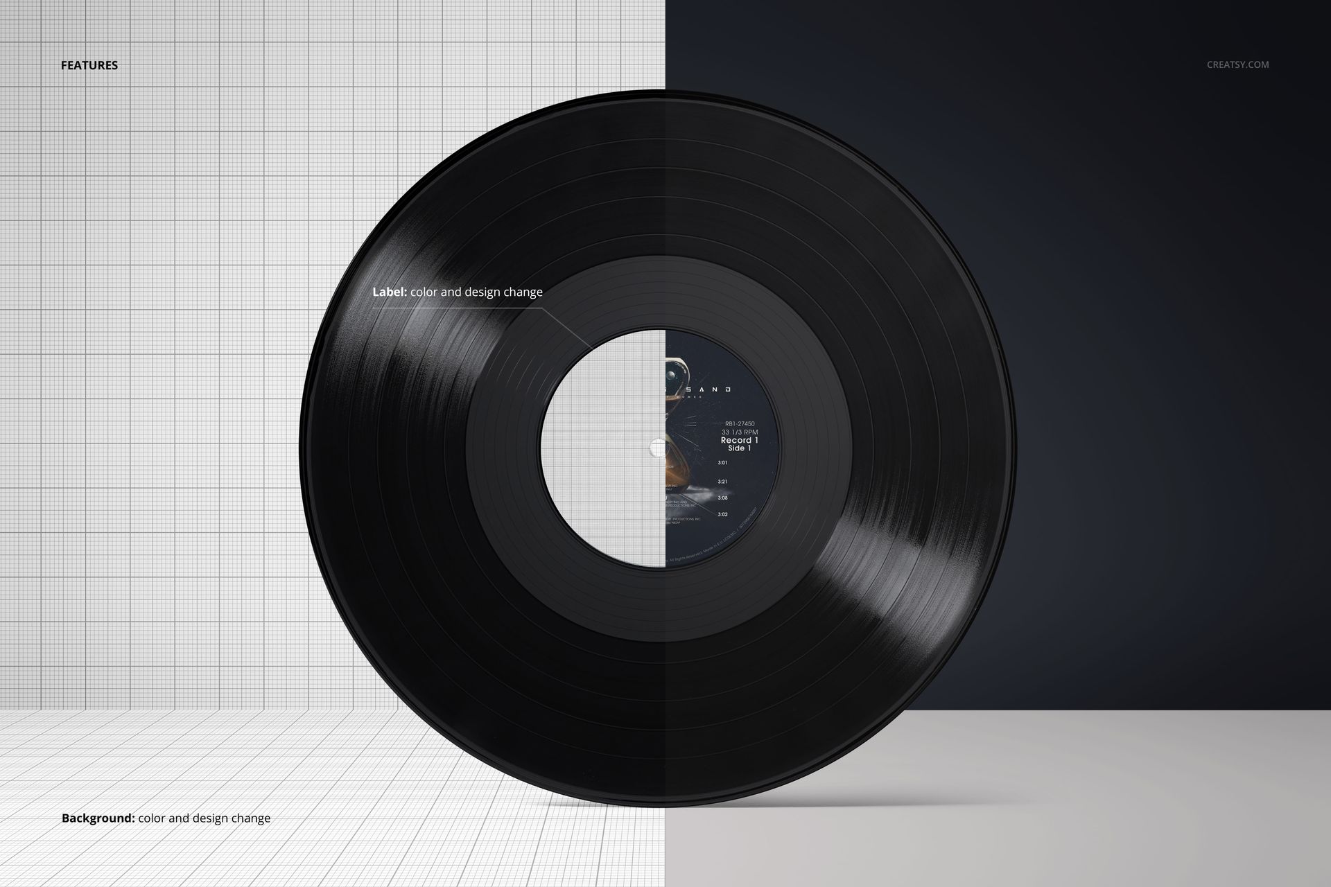 Standing Black Vinyl Record Mockup - mockup screenshot 2