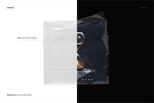 Front view of a wrapped vinyl cover mockup, half showing a transparent grid overlay and half displaying a dark design.