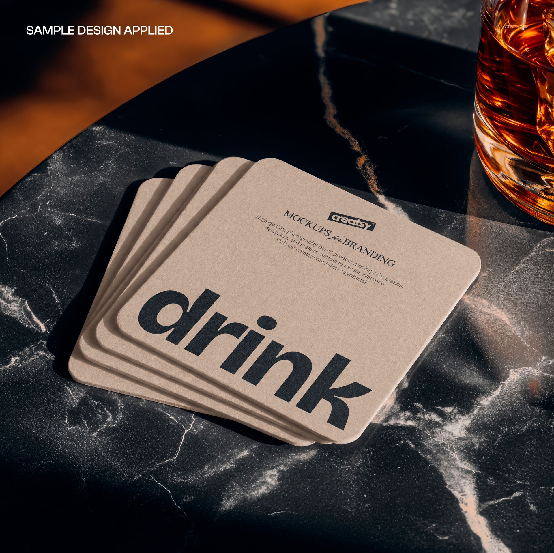 Square Coasters on Marble Table Mockup