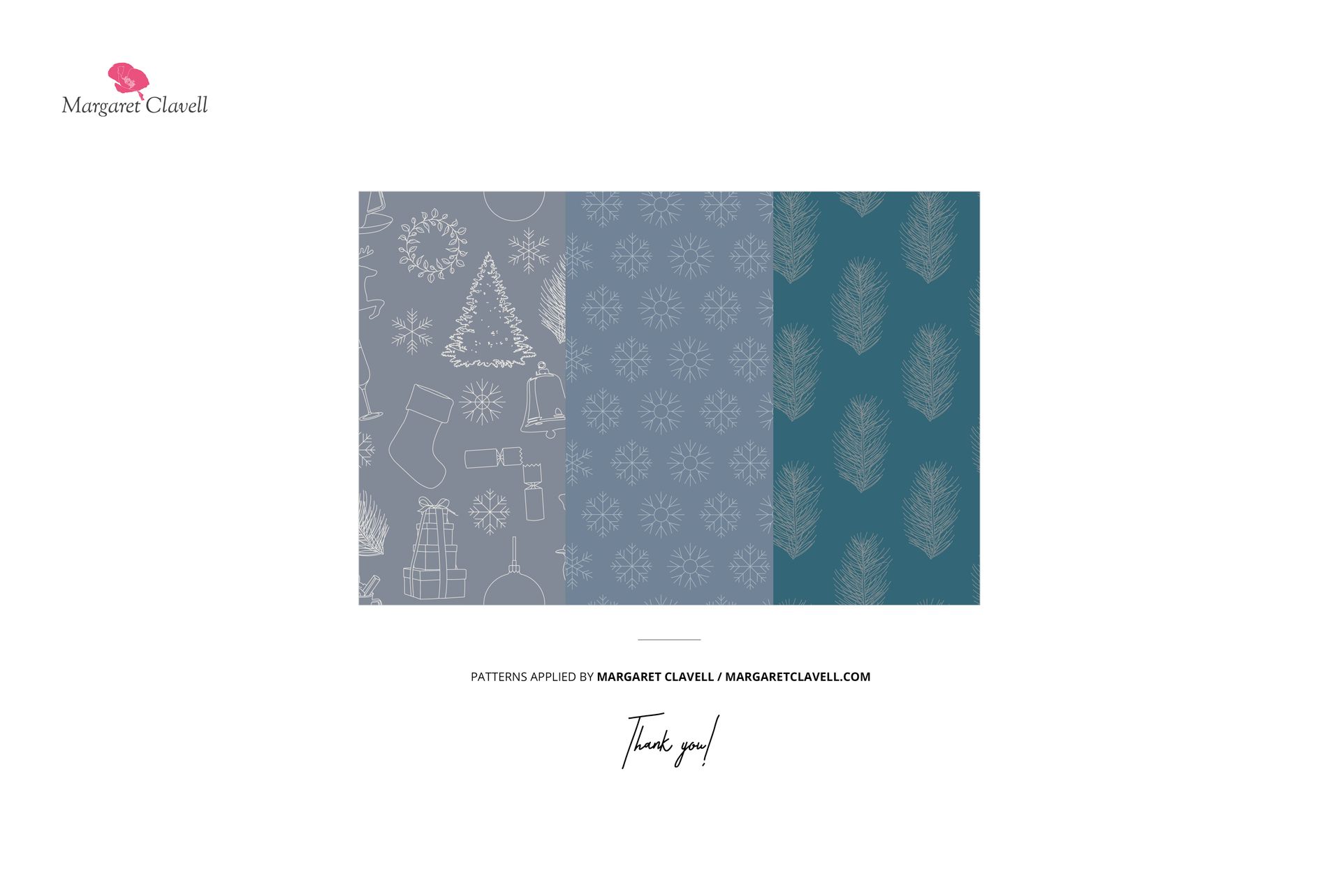 Christmas mockup swatches in blue and gray tones, decorated with festive icons like stockings and ornaments.
