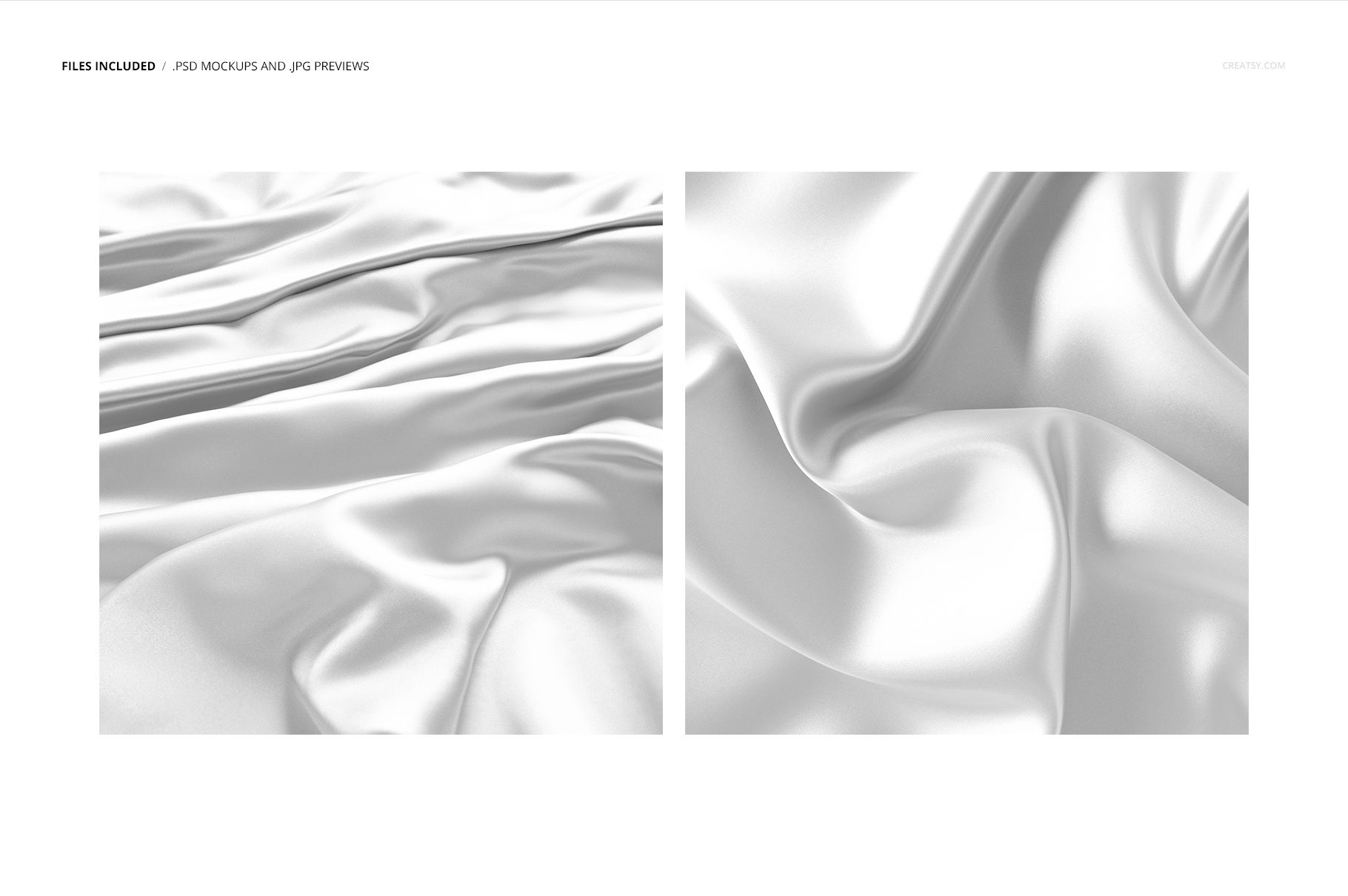 Close-up of white satin fabric mockup with smooth, flowing folds and natural highlights on a plain background.