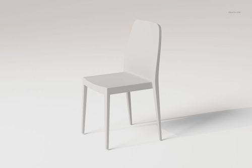 Minimalist plastic chair with a modern design, shown in a light gray color on a plain neutral background, angled view.