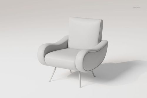 Modern lounge chair with curved armrests and a wide seat in light gray, shown from a front angle on a plain background.