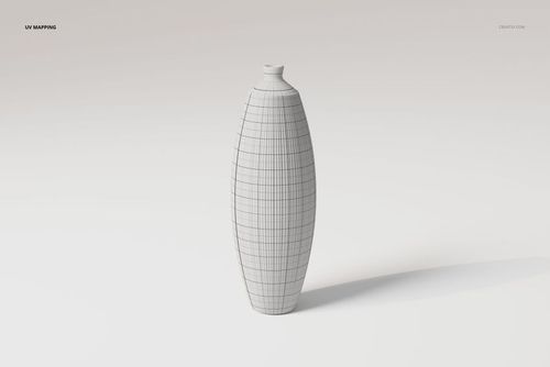 Tall ceramic fluted vase 3D model with visible wireframe grid, shown from a front angle on a light background.