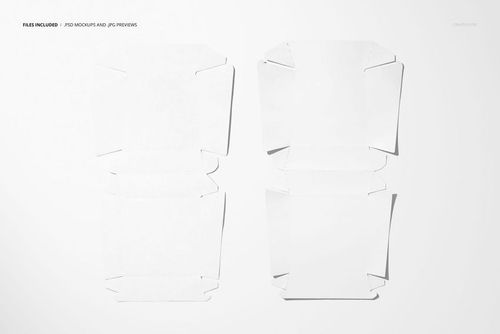 Unfolded burger box packaging mockup showing two flat white cardboard templates on a light background, top view.