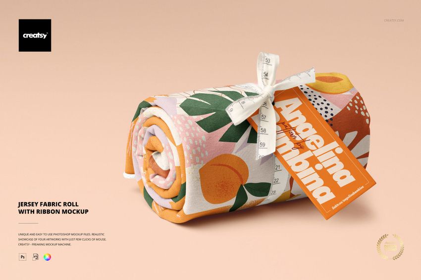 Jersey Fabric Roll with Ribbon Mockup - mockup screenshot 1
