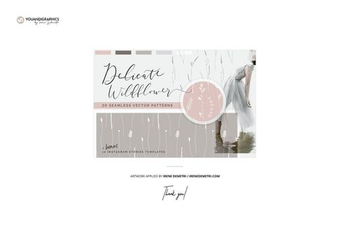 Fabric swatches mockup featuring rectangular samples with delicate wildflower patterns in neutral tones, front view.