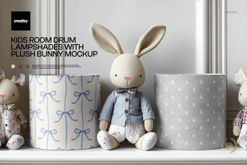 Kids Room Drum Lampshades with Plush Bunny Mockup - mockup preview 1