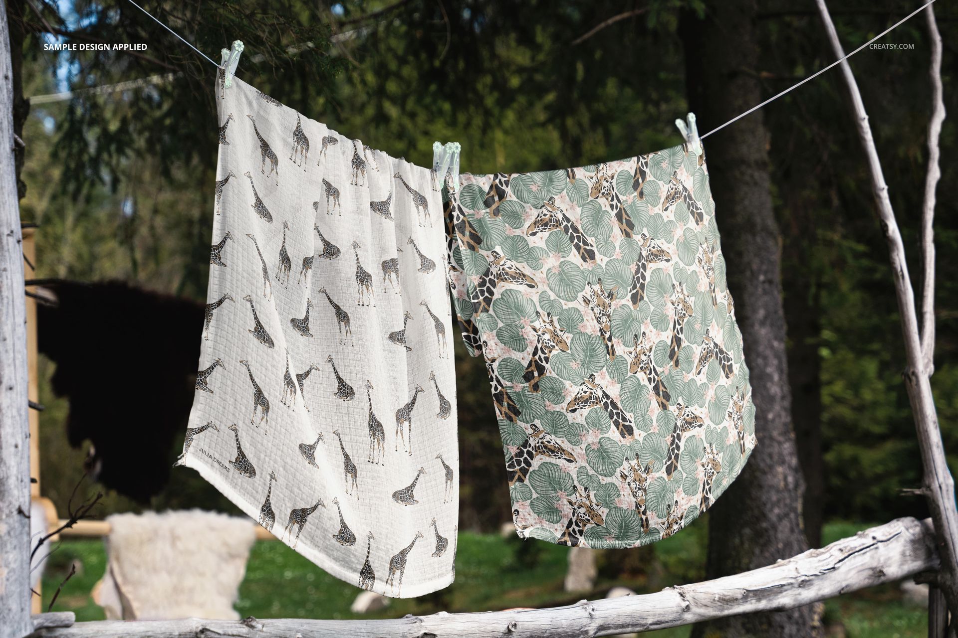 Hanging Muslin Cloth in Forest Mockup - mockup screenshot 3