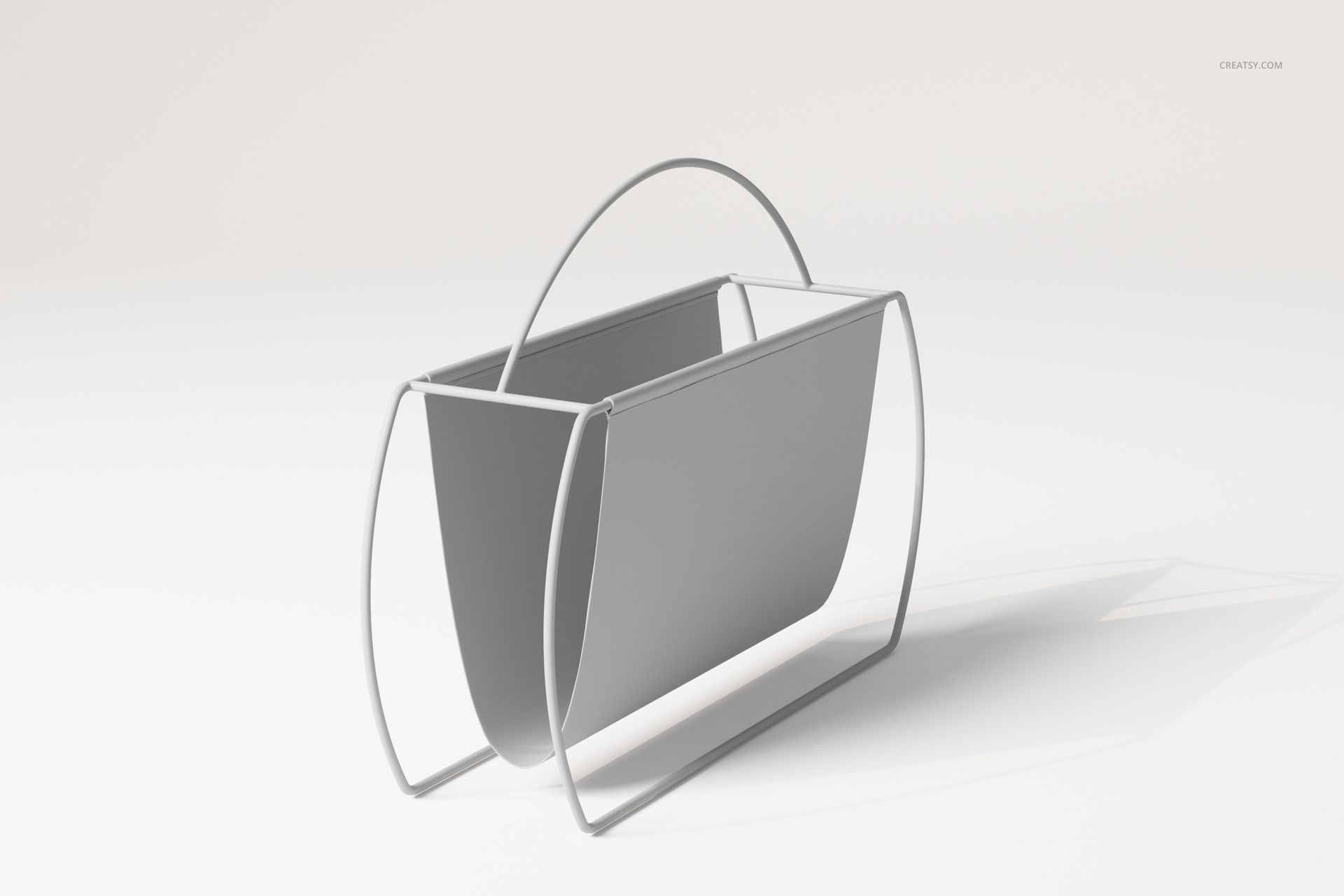 Free standing magazine rack with a curved metal frame and a central holder, shown in a front angled view on a plain background.