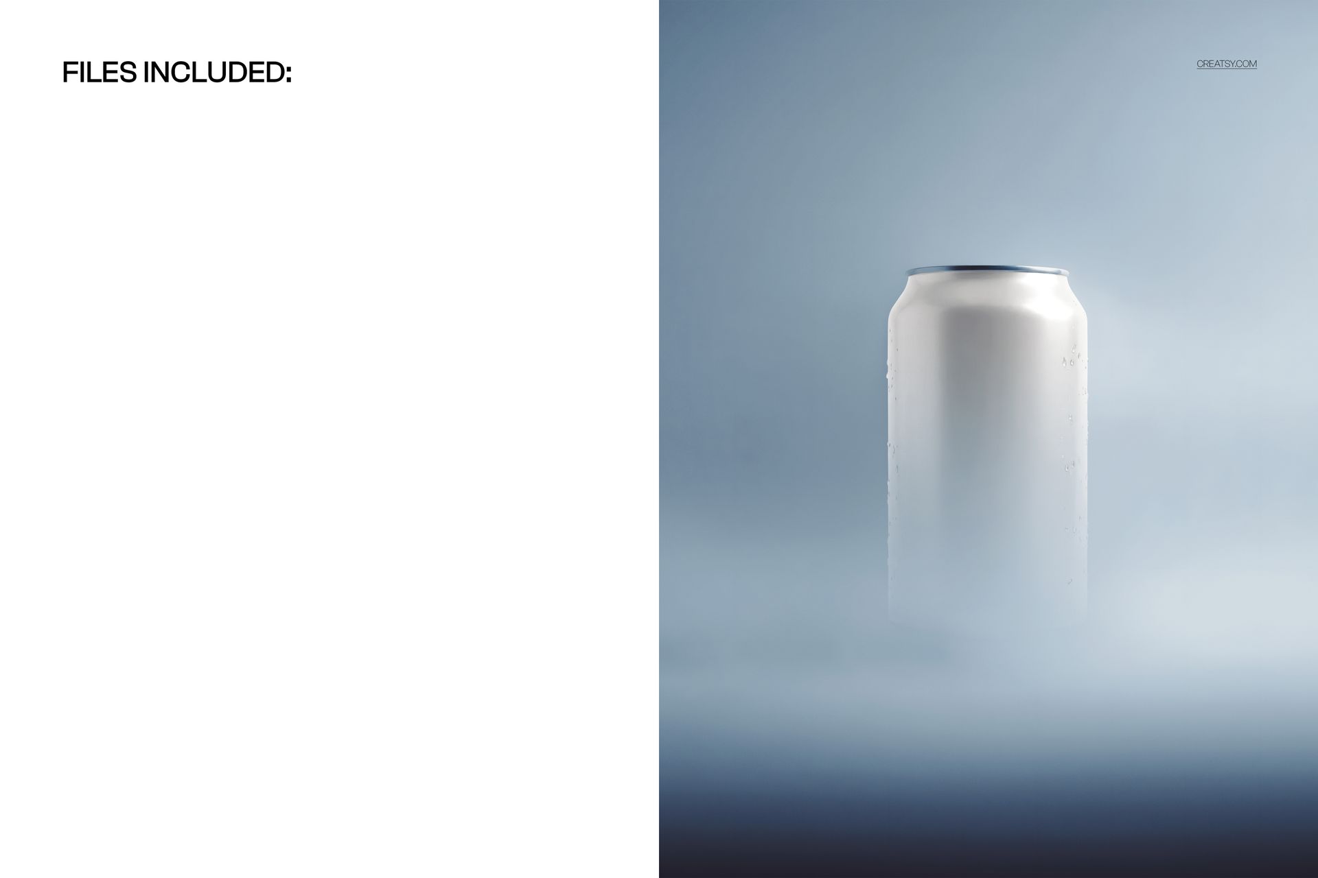Soda can mockup partially obscured by heavy fog, with subtle lighting and minimalistic blue-gray surroundings.