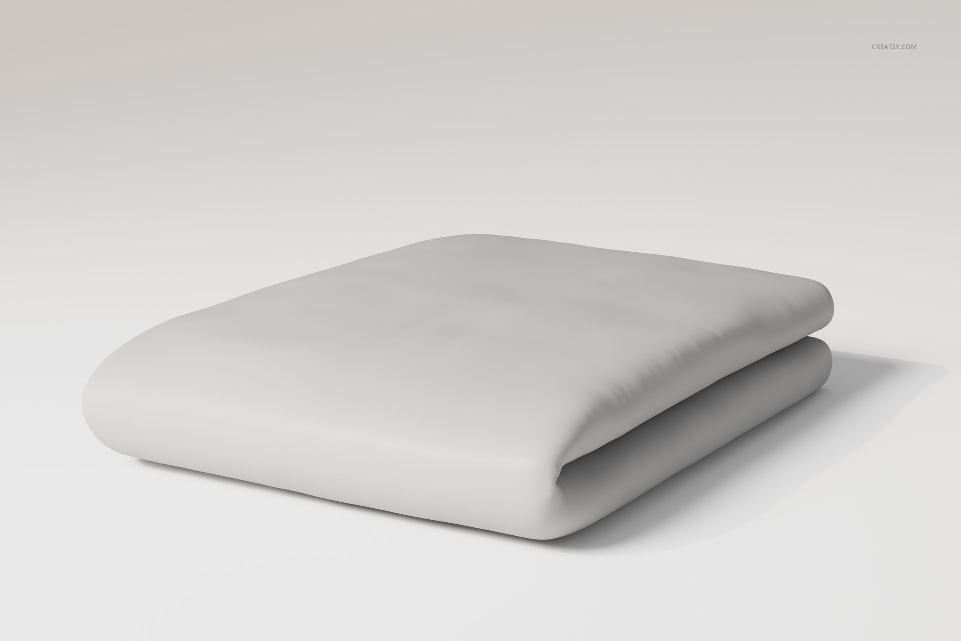Folded bedsheet in solid white color displayed on a plain surface, shown from a slightly angled front view.