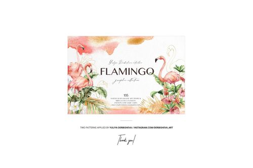 Folded fabrics mockup with vibrant flamingo and botanical design, displayed against a white background.