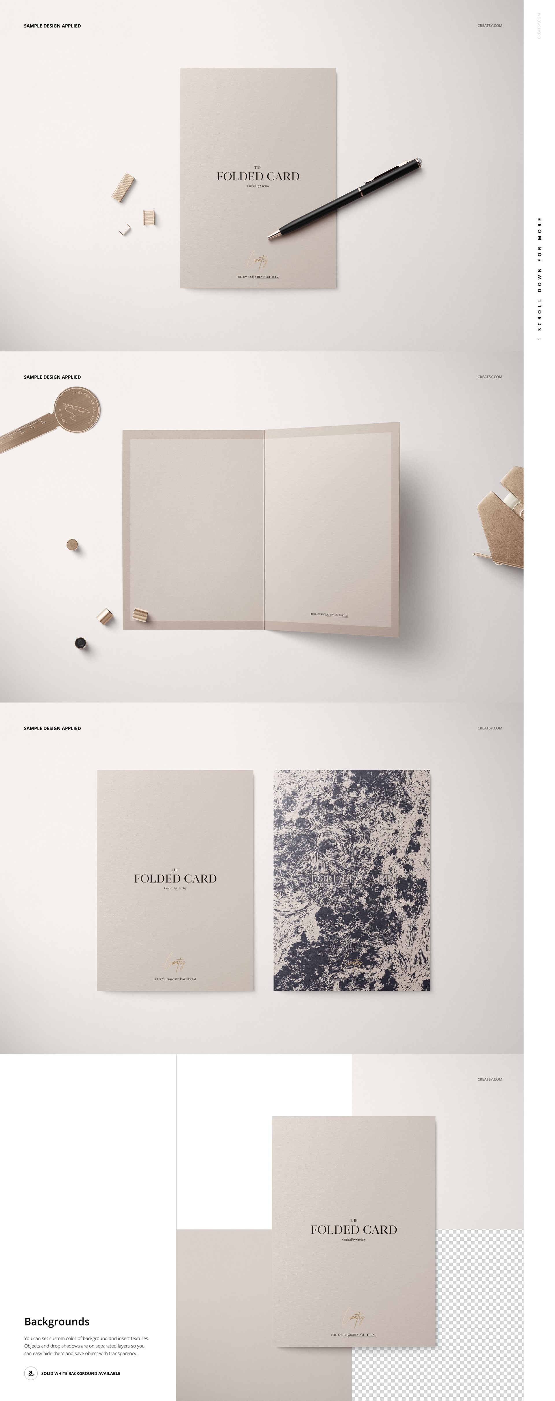 Stationery mockup featuring envelopes and folded cards in neutral tones, displayed on a light surface with props.