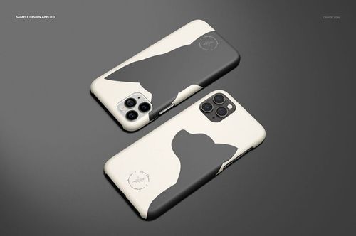 iPhone 11 Pro matte snap case mockup featuring a black and white animal silhouette pattern, shown from a top view.