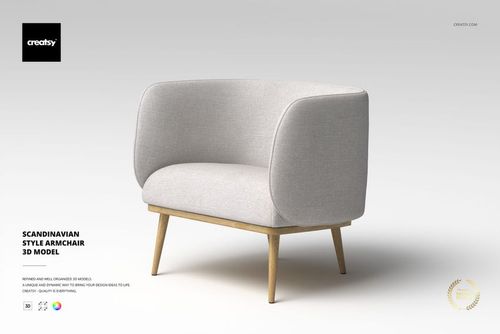 Scandinavian style armchair with light gray upholstery and wooden legs, shown from a front angle on a plain background.