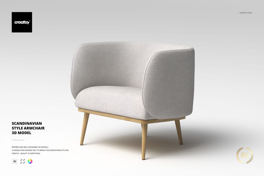 Scandinavian Style Armchair 3D Model - mockup screenshot 1