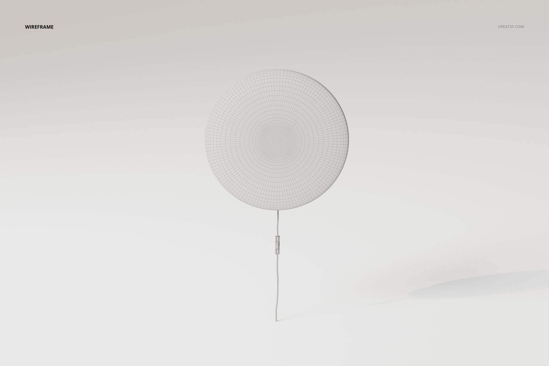 Front view of a round wall lamp with a wireframe texture, shown against a plain white background with a visible cord.