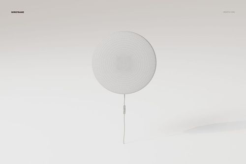 Front view of a round wall lamp with a wireframe texture, shown against a plain white background with a visible cord.