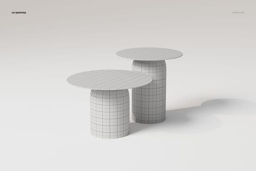Two round Nordic style disc coffee tables with grid pattern, shown from a front angle on a neutral background.