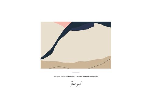 Front view of a twisted handles paper bag mockup with abstract beige, navy, and pink shapes on a white background.