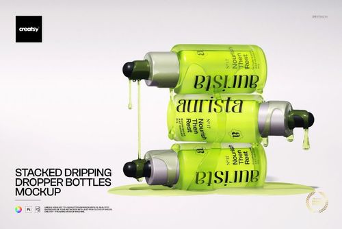 Stacked Dripping Dropper Bottles Mockup - mockup preview 1