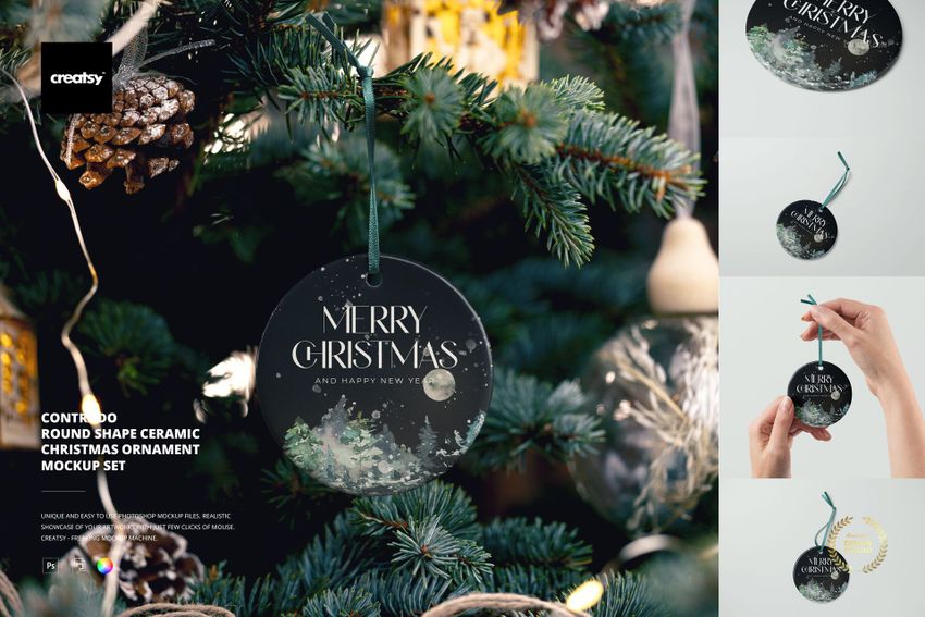 Contrado Round Shape Ceramic Christmas Ornament Mockup Set - mockup screenshot 1