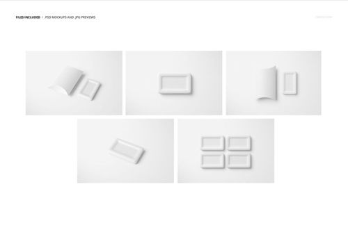Set of hotel hand soap and pillow box mockups displayed on a white background, shown from various angles.
