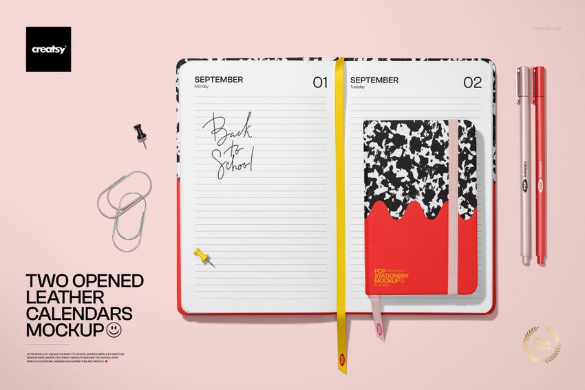 Two Opened Leather Calendars Mockup - mockup screenshot 1