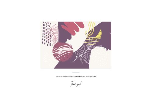 Abstract pattern featuring organic shapes and leaves in purple, beige, and red tones on a rectangular canvas.