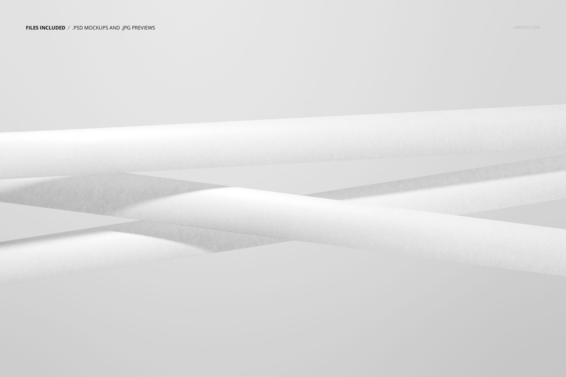 PSD mockup featuring intersecting white packaging tape strips displayed against a minimalist light gray surface.