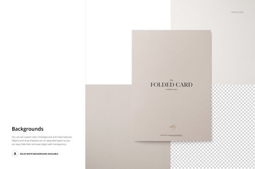 Folded card mockup displayed from a top view on a neutral background with white and transparent sections.