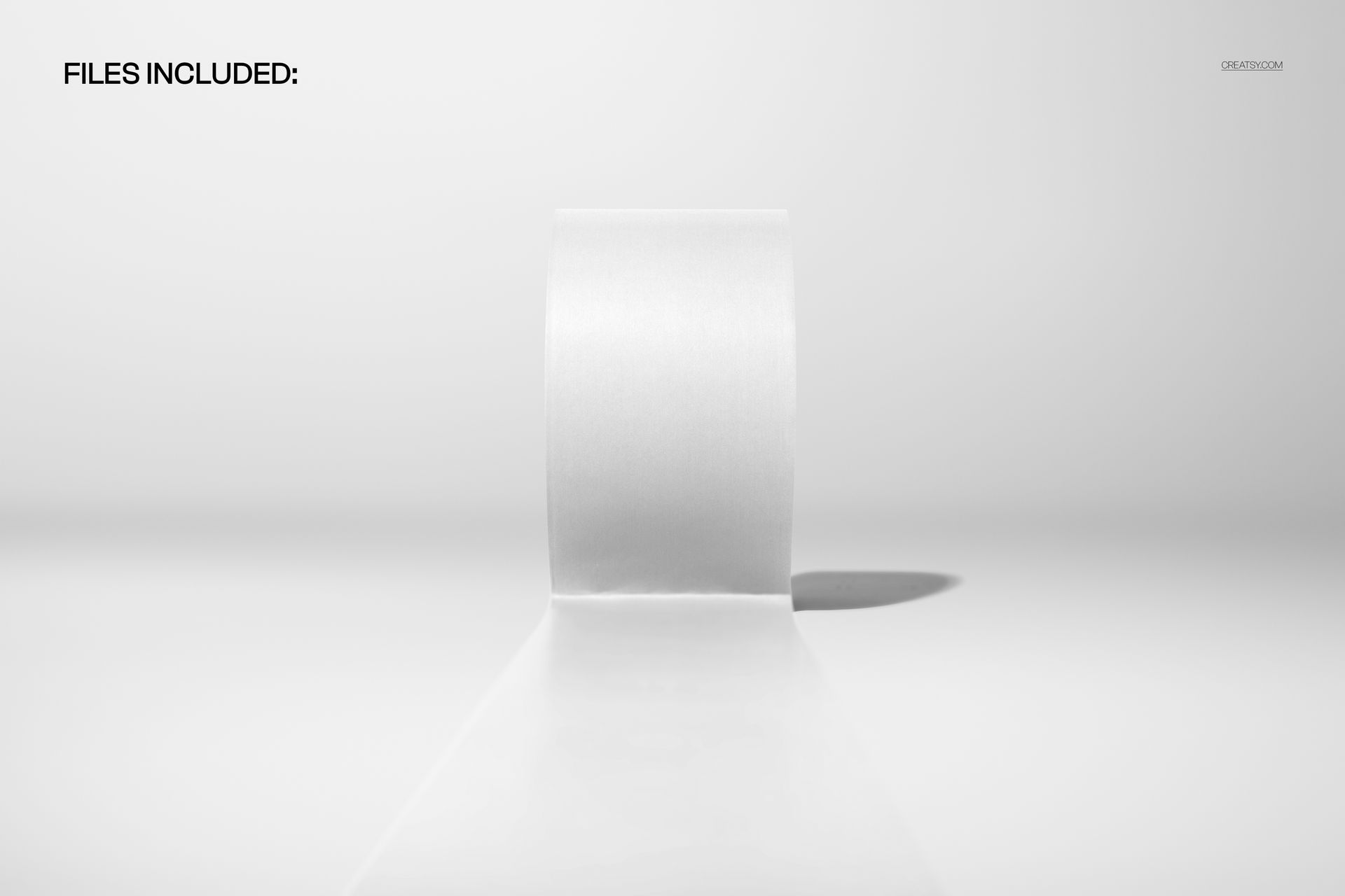 Wide unrolled tape mockup shown from a low angle, featuring a smooth white surface and minimal background.