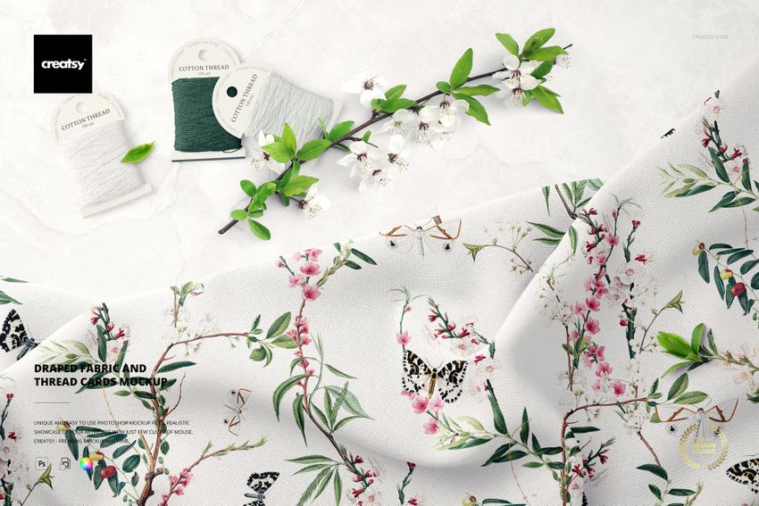 Draped Fabric and Thread Cards Mockup - mockup screenshot 1
