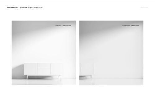 Front view of two white wall tapestry mockup scenes, each featuring a blank wall and a modern white sideboard.