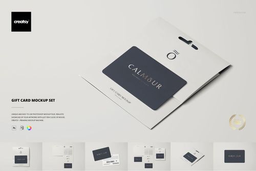 Front view of a stationery gift card mockup set featuring a dark card attached to a light holder with minimal design elements.