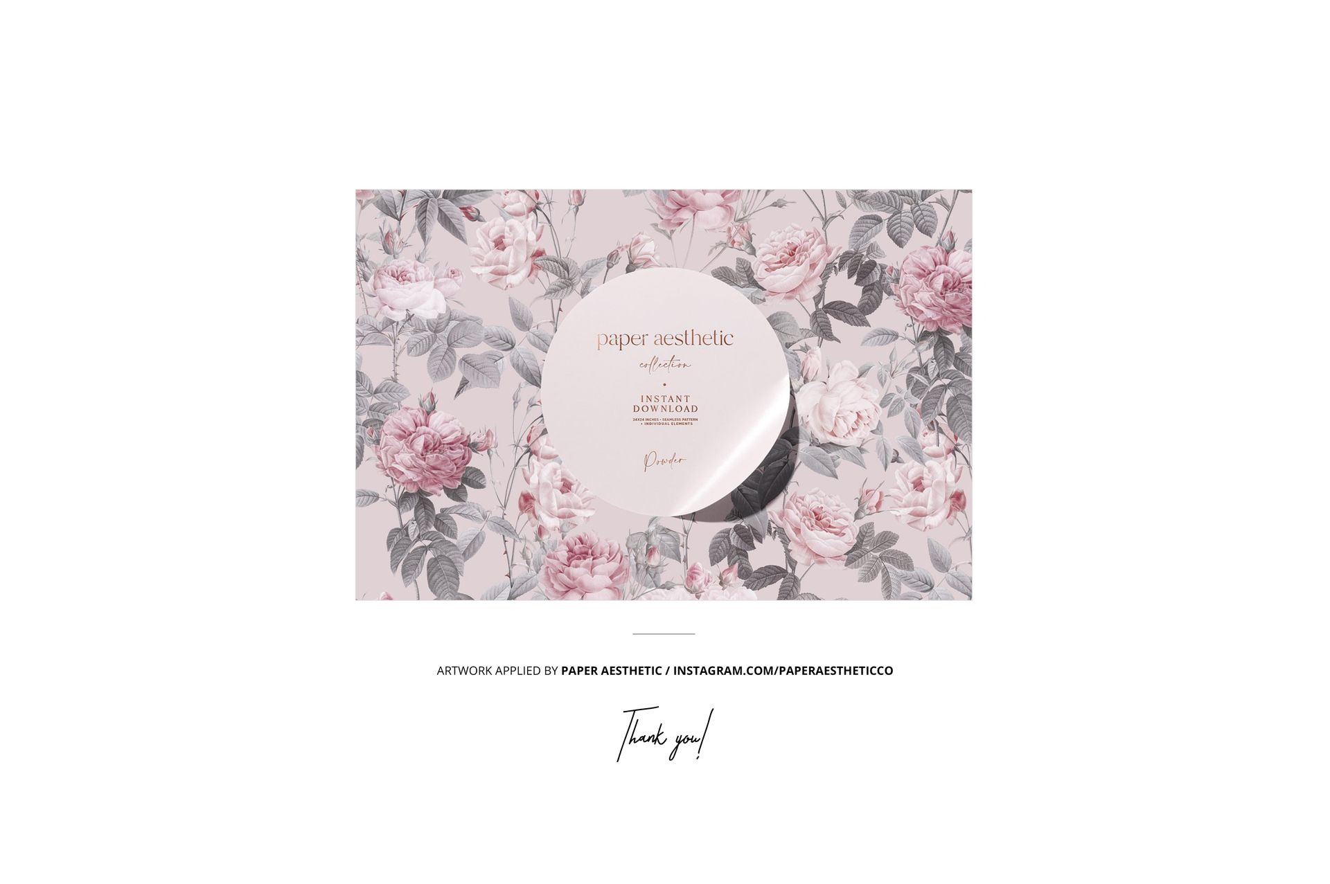 Mockup of a rectangular pillow with piping detail, displayed on a surface with a pink and gray floral design.