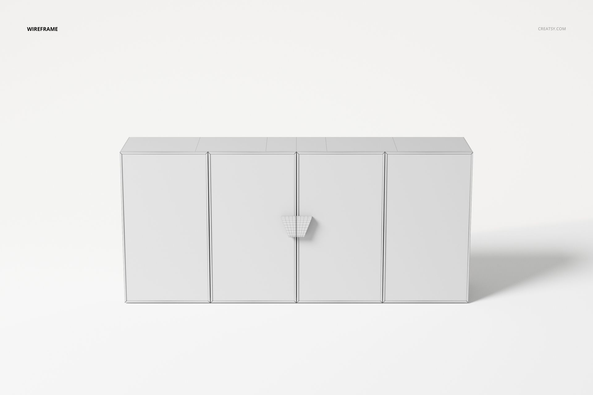 Front view of a four-door sideboard in a minimal wireframe style, shown against a plain white background.